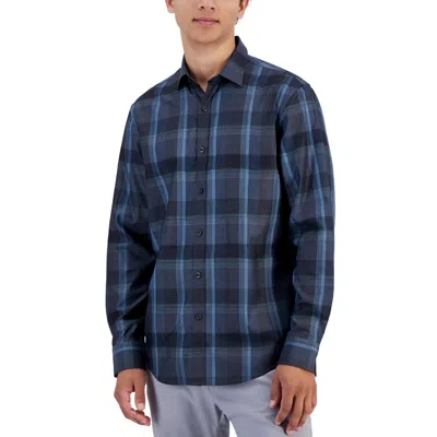 Alfani Mens Plaid Cotton Button-down Shirt In Black
