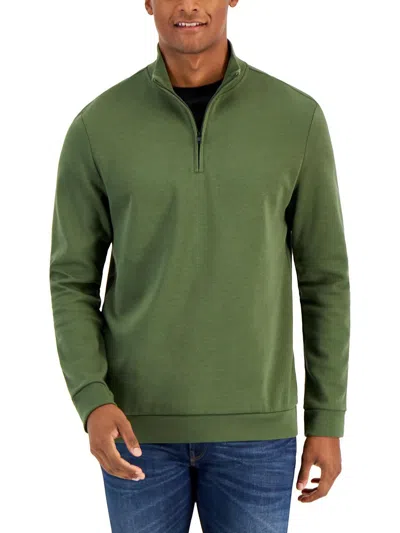 Alfani Mens Quarter-zip Long Sleeves Pullover Sweater In Green