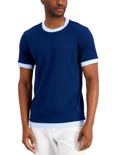 Alfani Mens Ribbed Contrast T-shirt In Blue