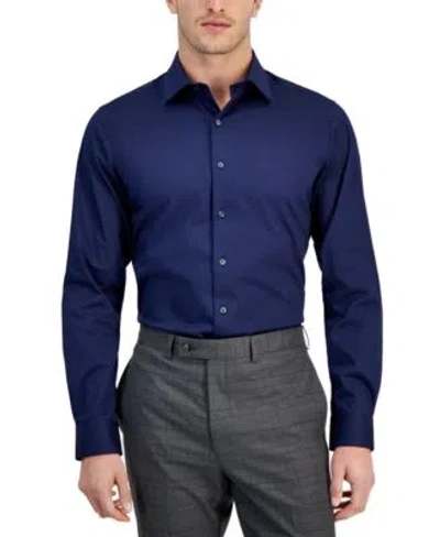 Alfani Mens Temperature Regulating Solid Dress Shirt Slim Regular Fit In Blue