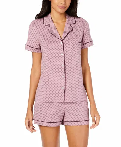 Alfani Notch Collar V-neck Top In Ditsy Daisy In Pink