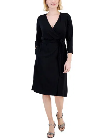 Alfani Petites Womens Wrap Tie Front Wrap Dress In Black