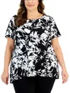 Alfani Plus Womens Blue Blended Pullover Top In Black