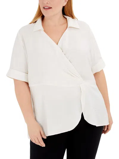 Alfani Plus Womens Drape Surplice Top In White