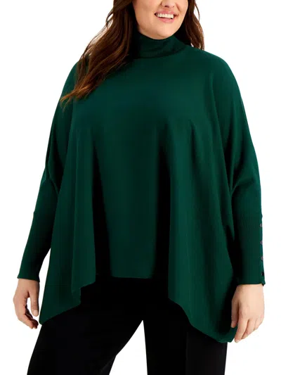 Alfani Plus Womens Turtle Neck Long Sleeves Poncho Top In Green