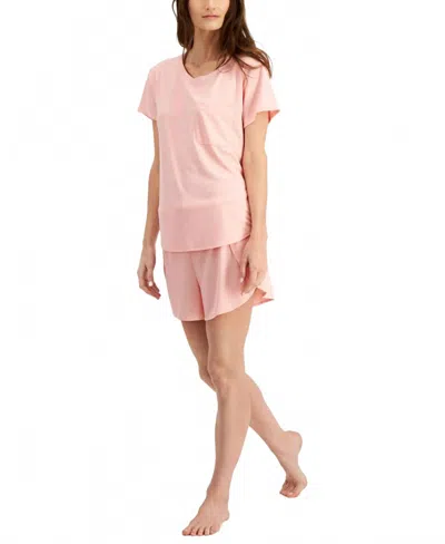 Alfani Pocket T-shirt & Tulip-hem Shorts Pajama Set In Satin Pink