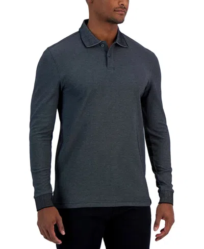 Alfani Polo Shirt Men's Black Heather Knit Long Sleeve Classic Fit Ups1347 In Gray