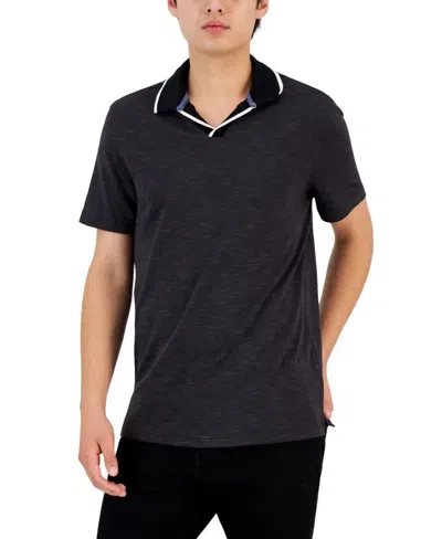 ALFANI POLO SHIRT MEN'S DEEP BLACK JOHNNY COLLAR SHORT SLEEVE PULLOVER FTS221