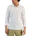 Alfani Polo Shirts Men Bright White Cotton Blend Long Sleeve Classic Fit Fts5 In White
