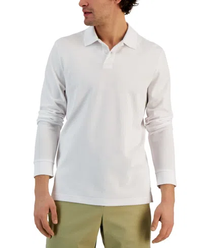 Alfani Polo Shirts Men Bright White Cotton Blend Long Sleeve Classic Fit Fts5