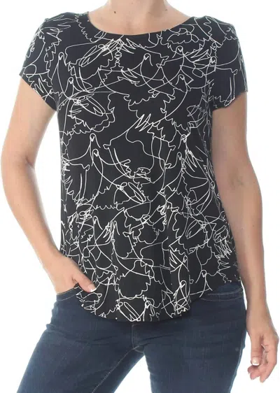 Alfani Printed Jewel Neck Swing Top In Black Linework Floral