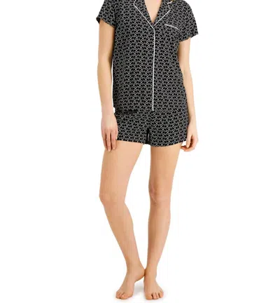 Alfani Printed Notch Collar Pajama Shorts Set In C Geo In Black