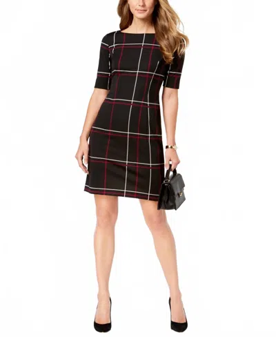 Alfani Printed Sheath Mini Dress In Window Pane In Black