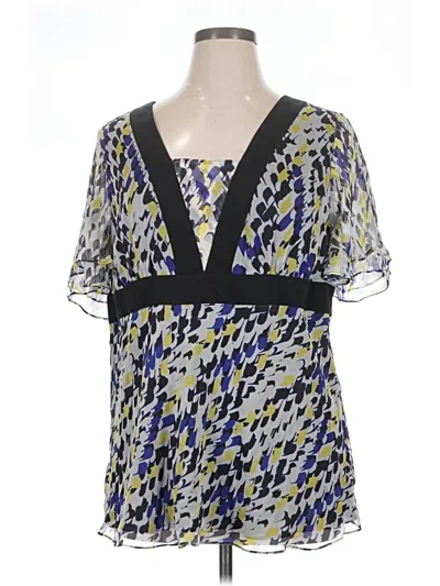 Pre-owned Alfani Short Sleeve Silk Top Blue Plunge Neckline Tops
