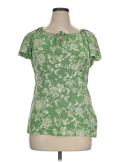 Pre-owned Alfani Short Sleeve Silk Top Green Keyhole Neckline Tops
