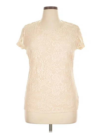 Pre-owned Alfani Short Sleeve Top Ivory Mock Neckline Tops In White