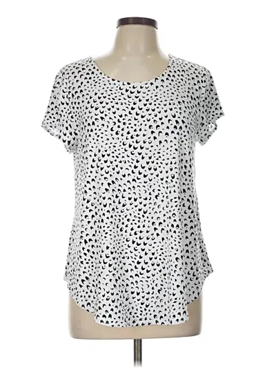 Pre-owned Alfani Short Sleeve Top Silver Polka Dots Pattern Scoop Neck Tops