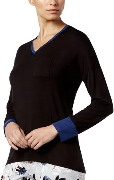 Alfani Sleepwear Colorblock Contrast Cuff Pajama Top In Black