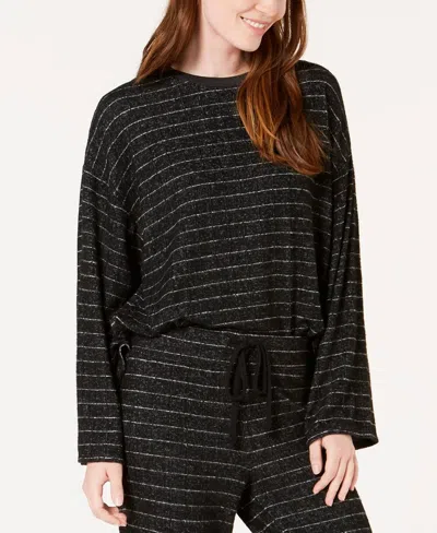 Alfani Sleepwear Soft Knit Pajama Top In Hacci Grid Gray In Black