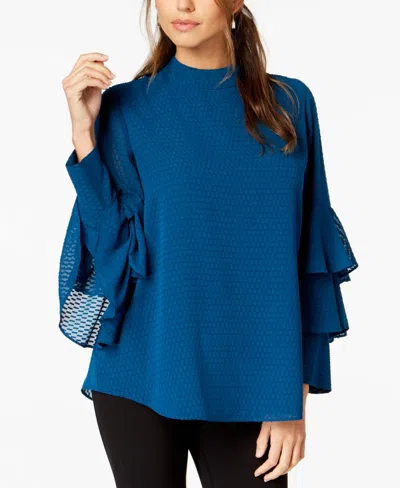 Alfani Textured Tiered Sleeve Top In Alf Teal In Blue