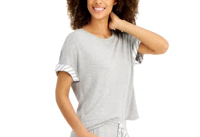 Alfani Ultra Soft Contrast Trim Pajamas Top In Gray Heather