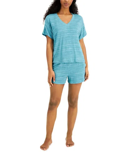 Alfani V-neck Shirt & Shorts 2-piece Set In Green Blue Space Dye In Multi