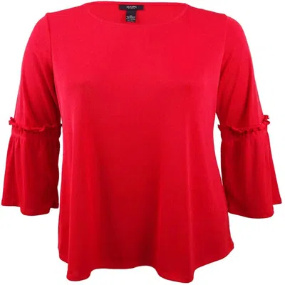 Alfani Women's Bell Sleeves Pull Over Knit Top - Plus In Red In Multi