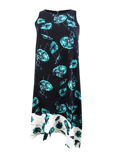 Alfani Women's Floral Asymmetric Wear To Work Dress In Green Lucid Poppy In Black