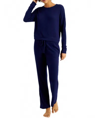 Alfani Women's Ribbed Wide Leg Pajama Set In Venus Blue