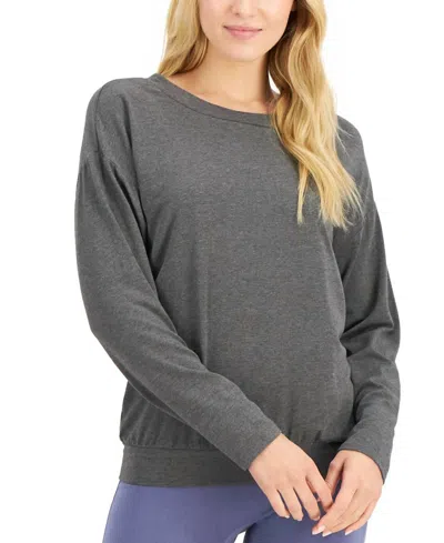 Alfani Women's Super Soft Modal Long-sleeve Sleep Top In Charcoal Heather In Gray