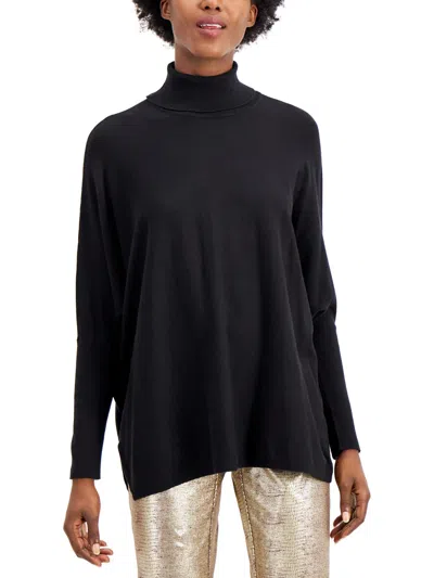 Alfani Womens Knit Split Hem Turtleneck Sweater In Black