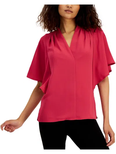 Alfani Womens Mixed Media Pleated Blouse In Pink