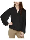 Alfani Womens Surplice Hi-low Wrap Top In Black