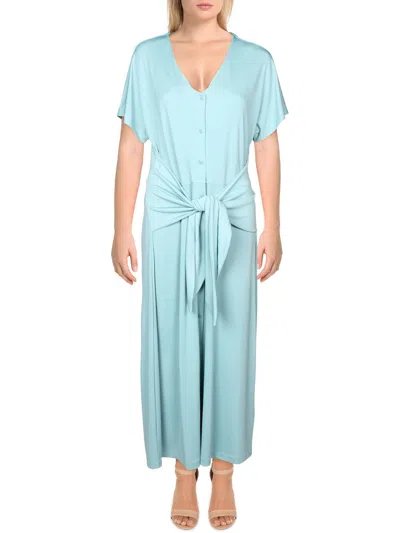 Alfani Womens Tie Front V-neck Shirtdress In Blue