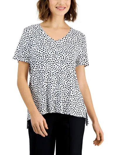 Alfani Womens V-neck Polka-dot Blouse In White