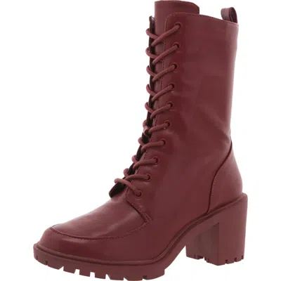 Alfani Womens Zipper Man Made Combat & Lace-up Boots In Red