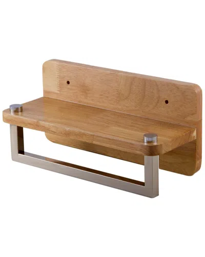 Alfi 12 Small Wooden Shelf With Towel Bar Bathroom Accessory In Brown