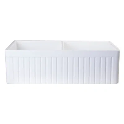 Alfi Brand 32.75" L X 19.88" W Double Bowl Fluted Farmhouse Kitchen Sink In White