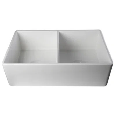 Alfi Brand 33" L X 20" W Double Bowl Farmhouse Kitchen Sink With Drain Assembly In White
