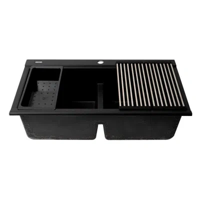 Alfi Brand 34" L X 20.1" W Double Basin Kitchen Sink In Matte Black
