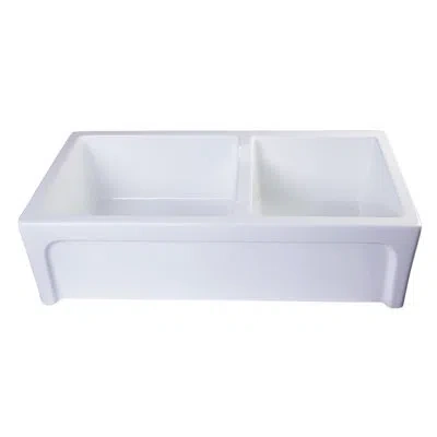 Alfi Brand 36" L X 18" W Arched Apron Thick Wall Fireclay Double Bowl Farmhosue Kitchen Sink In White