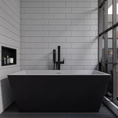 Alfi Brand 59" X 30" Freestanding Soaking Acrylic Bathtub In Black