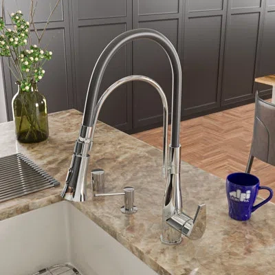 Alfi Brand Pull Down Single Handle Kitchen Faucet With Side Spray In Polished Chrome