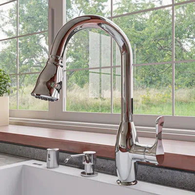 Alfi Brand Pull Down Single Handle Kitchen Faucet With Side Spray In Polished Chrome