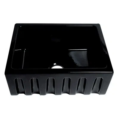Alfi Brand Reversible Smooth/fluted Fireclay 24" L X 18" W Farmhouse Kitchen Sink In Gloss Black