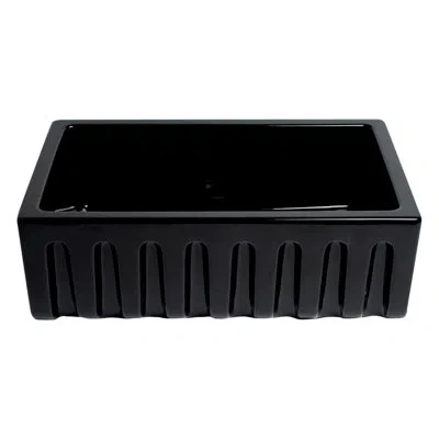 Alfi Brand Reversible Smooth/fluted Fireclay 30" L X 18" W Farmhouse Kitchen Sink In Black Gloss