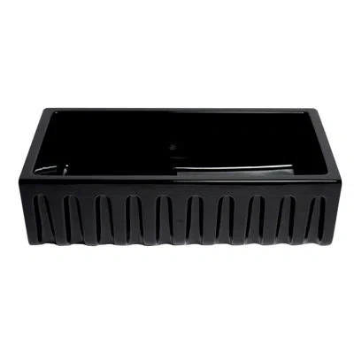 Alfi Brand Reversible Smooth/fluted Fireclay 36" L X 18" W Farmhouse Kitchen Sink In Black Gloss