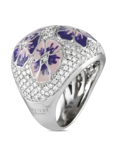 Pre-owned Alfieri  18k White Gold Flower Diamond Ring