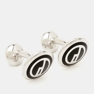 Pre-owned Alfred Dunhill Black Inlay Silver Tone Cufflinks