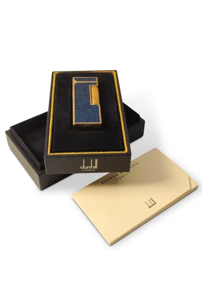 Pre-owned Alfred Dunhill Dunhill 18ct Gold Plated Blue Marble Lacquered Rollagas Lighter Boxed & Serviced